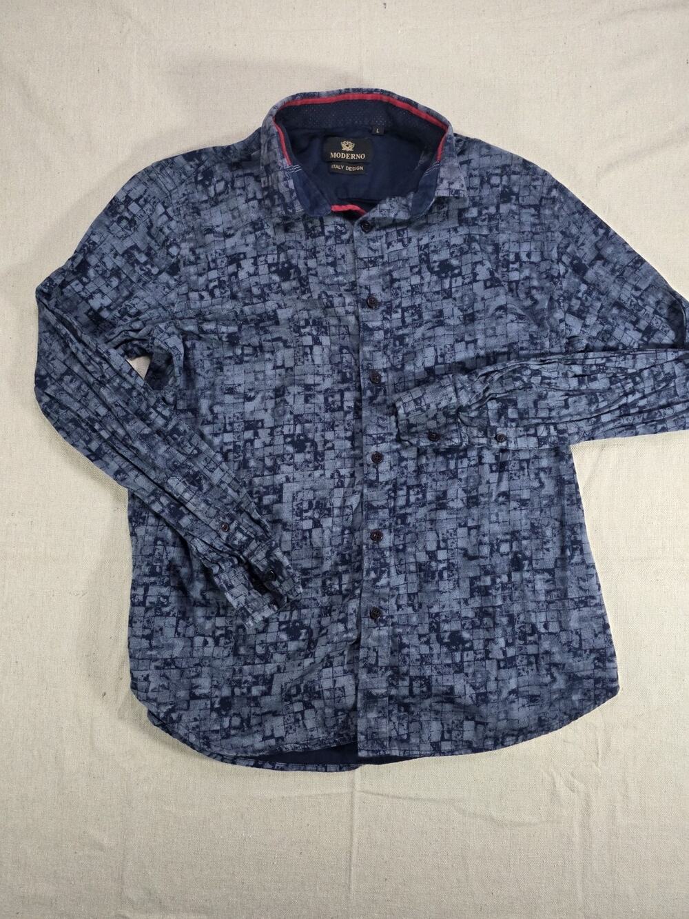 Moderno Italy Design Mens Large Button Front Long Sleeve Casual Shirt Blue